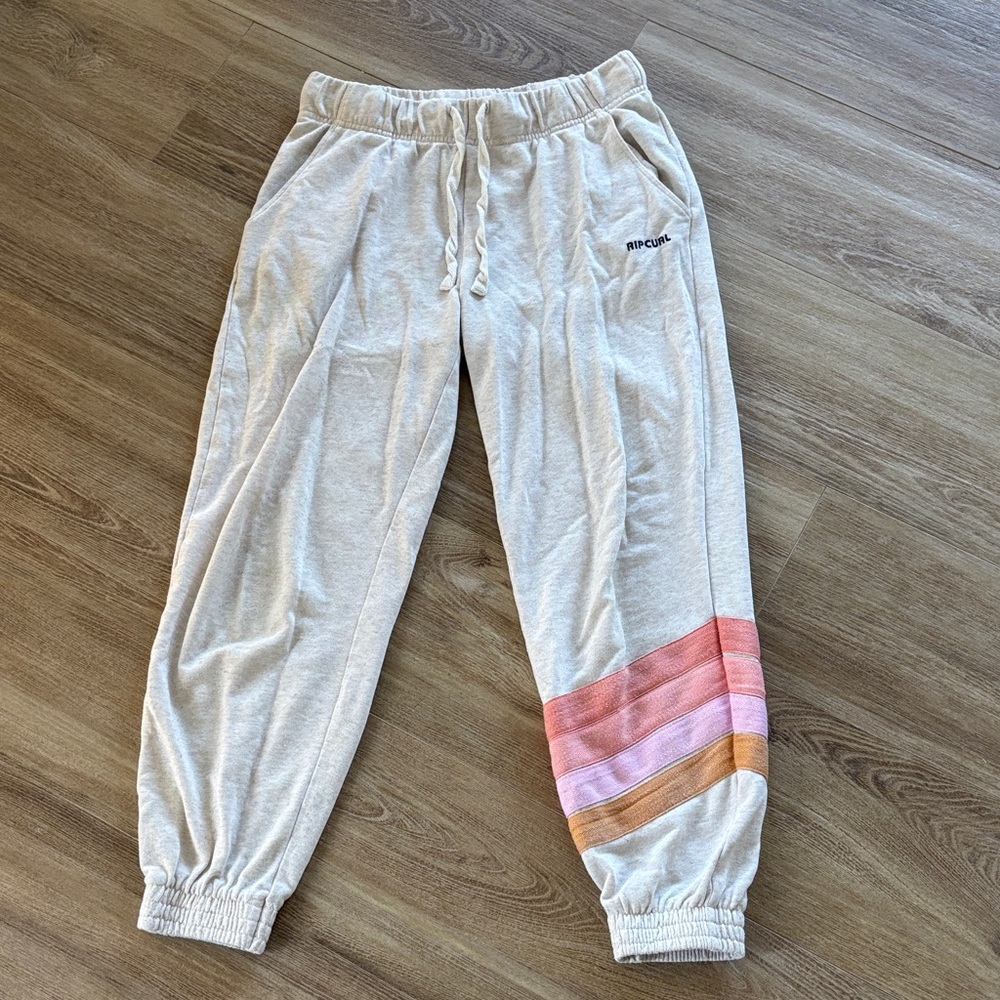 Rip Curl Cream Sweatpants with Pink, Coral & Tan Stripes